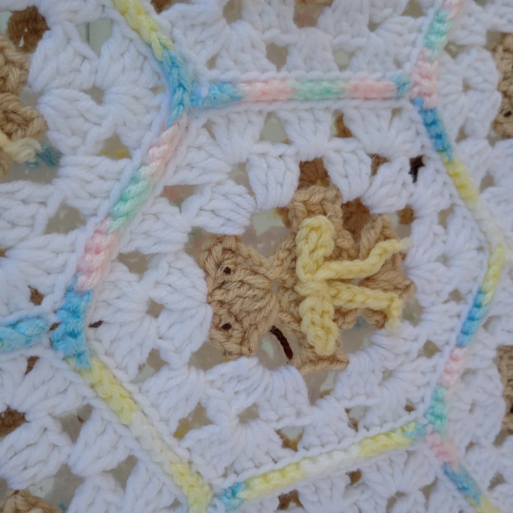 Handmade Crochet Blanket with Teddy Bear Pattern